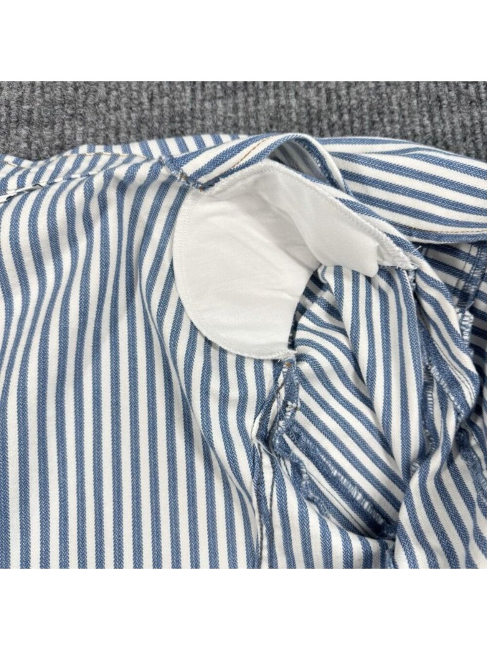 Chicos Open Front Denim Jacket Womens 1/Medium Blue White Striped Classic Fit - Picture 7 of 13